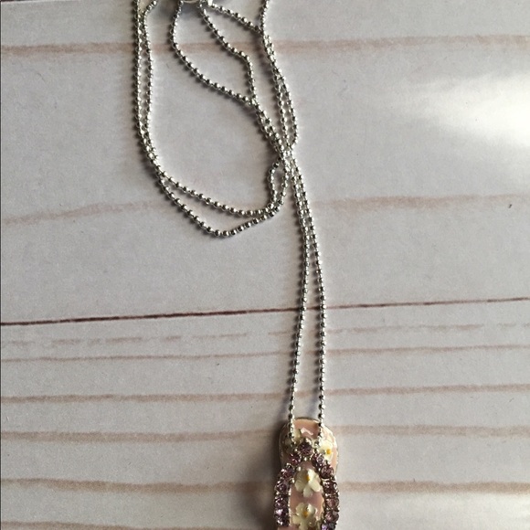 Silver With Pink Crystal Necklace - Picture 5 of 6